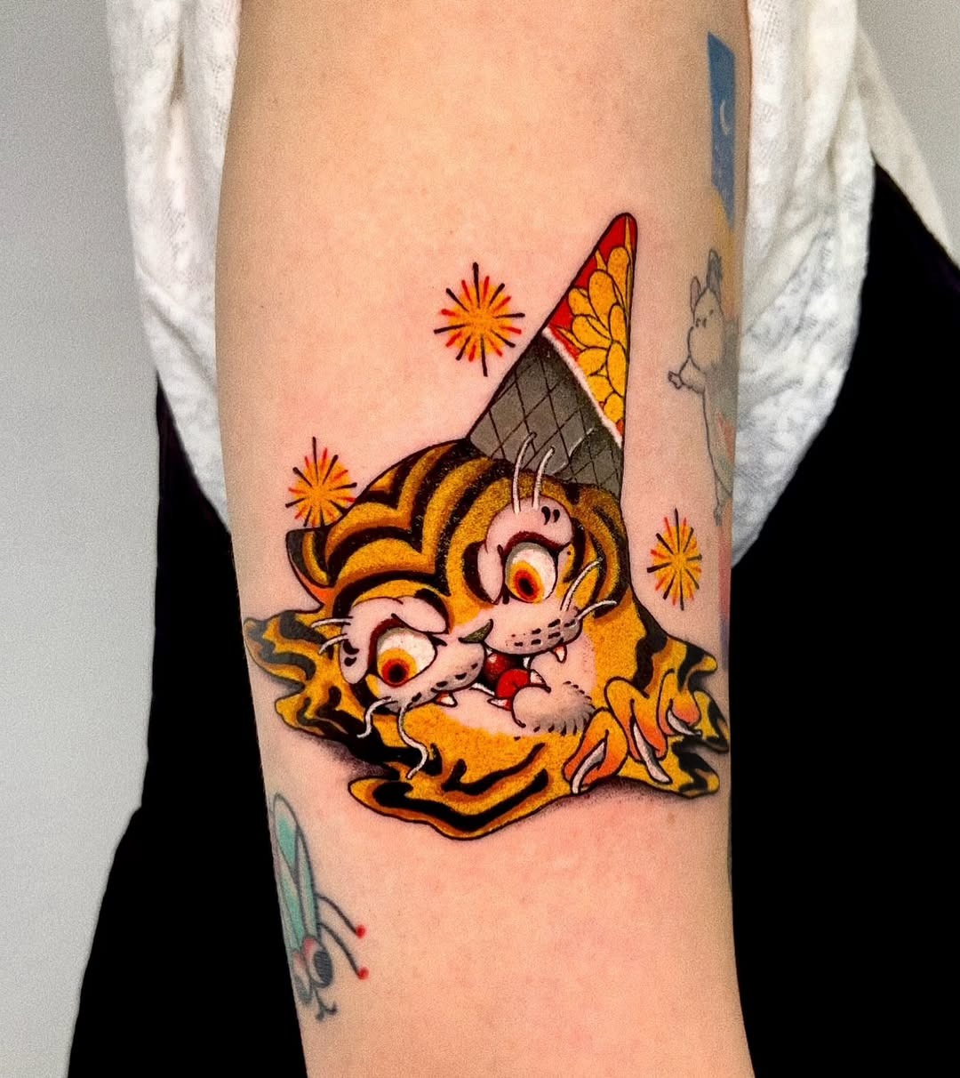 Whimsical ice cream cat with vibrant colors Tattoo Design