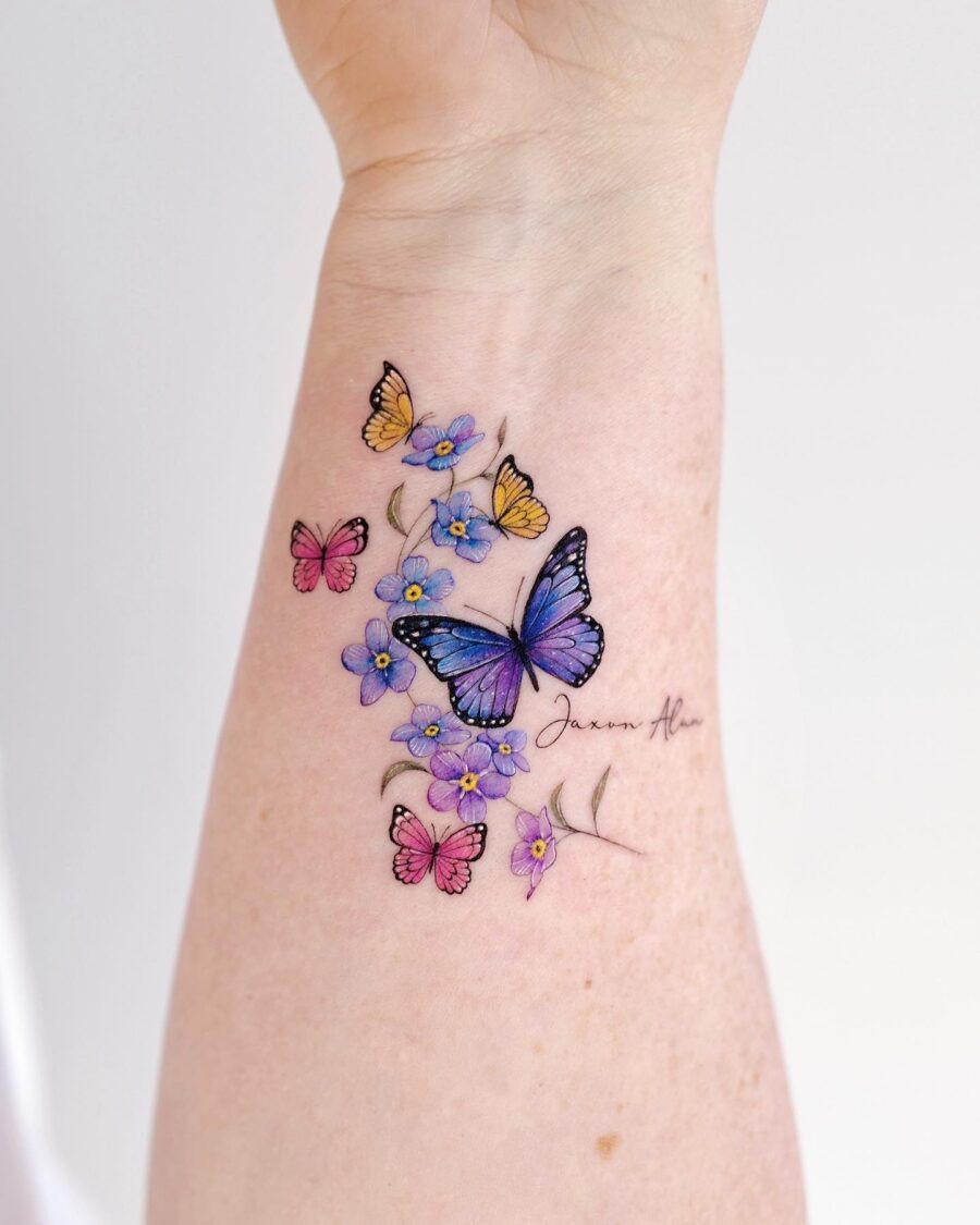 Colorful butterflies honoring loved ones through ink Tattoo Design