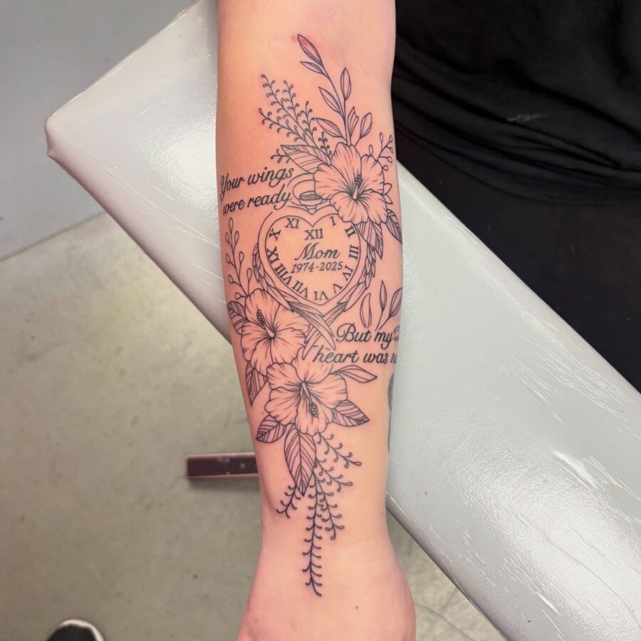 Delicate floral tribute tattoo honoring a mother Tattoo Design