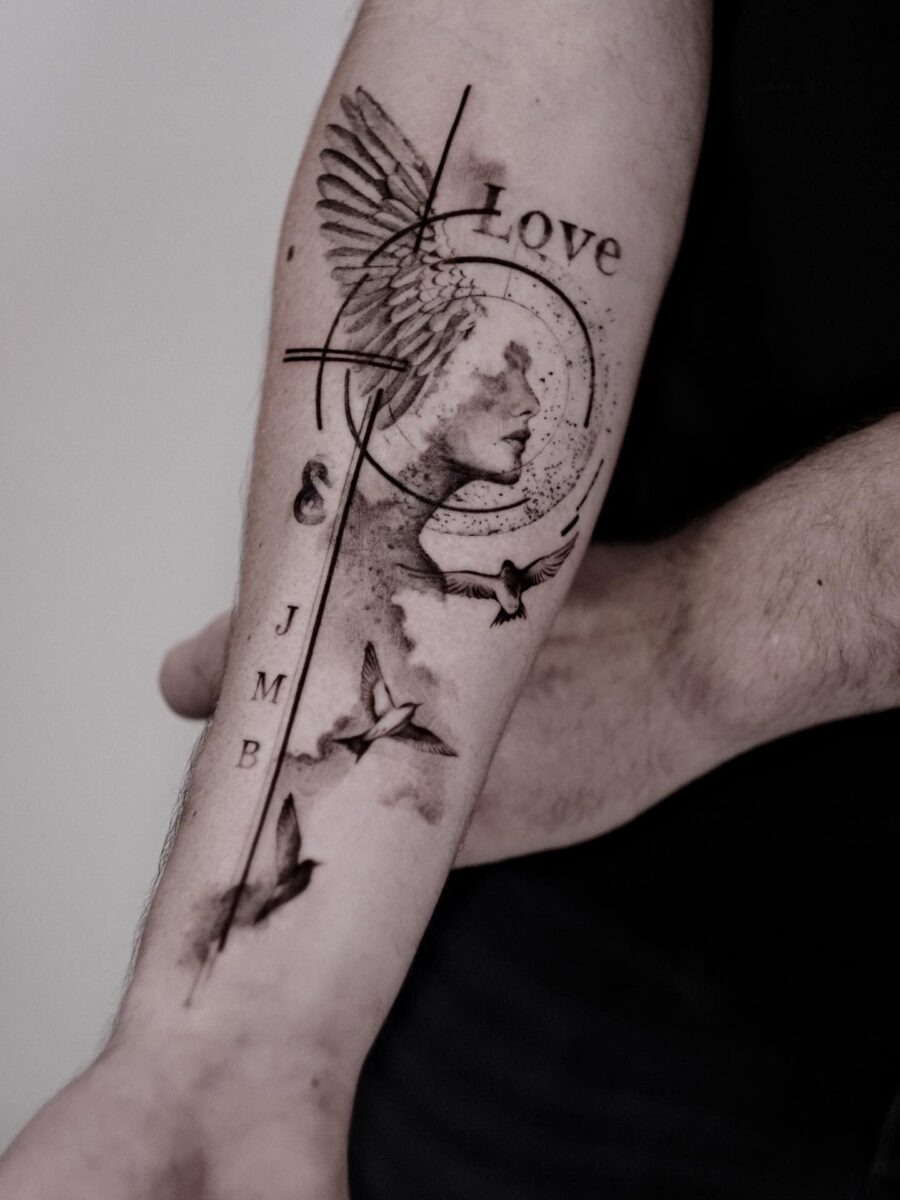 Elegant tribute tattoo combining love and freedom Tattoo Design