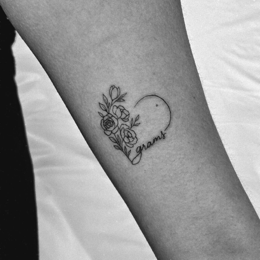 Floral heart tattoo honoring a beloved grandmother Tattoo Design