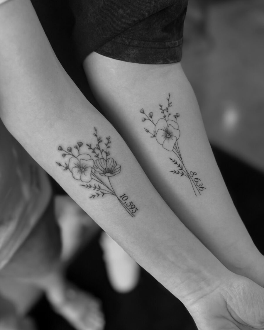 Floral tribute tattoos with meaningful dates Tattoo Design