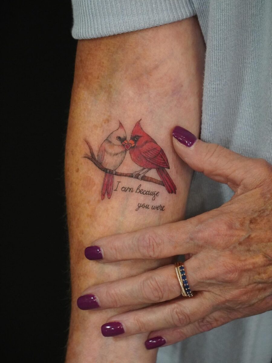 Heartfelt remembrance through colorful bird tattoos Tattoo Design