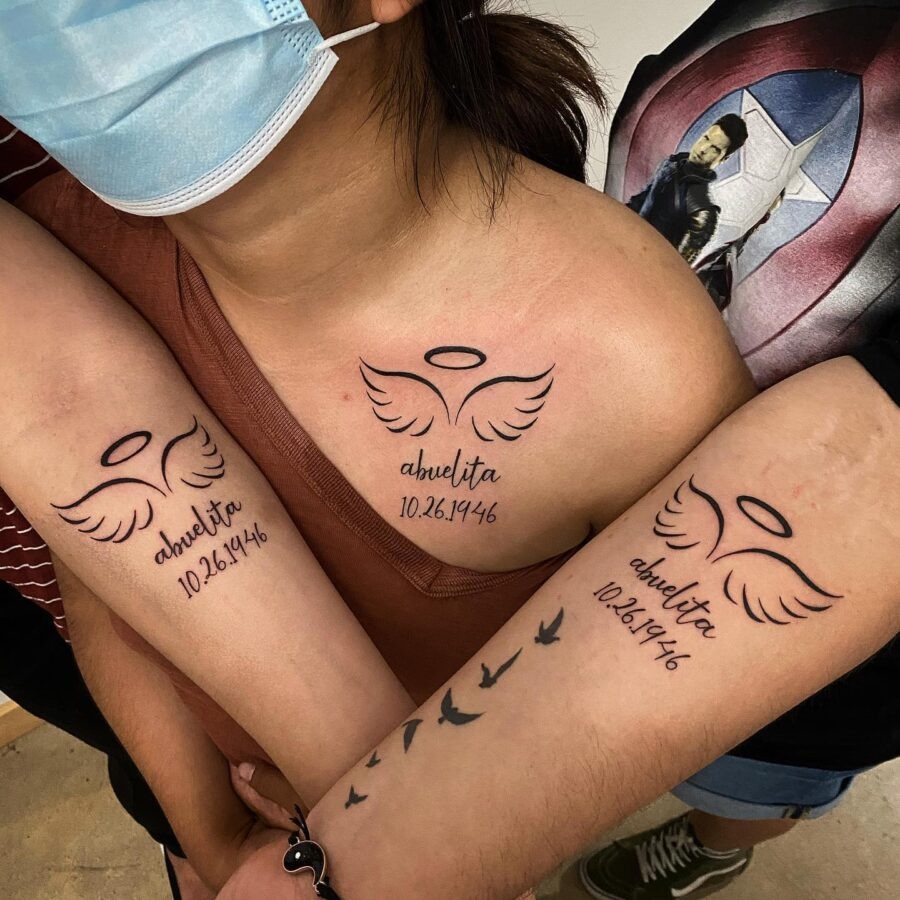 Heartfelt tribute tattoos with angelic wings Tattoo Design
