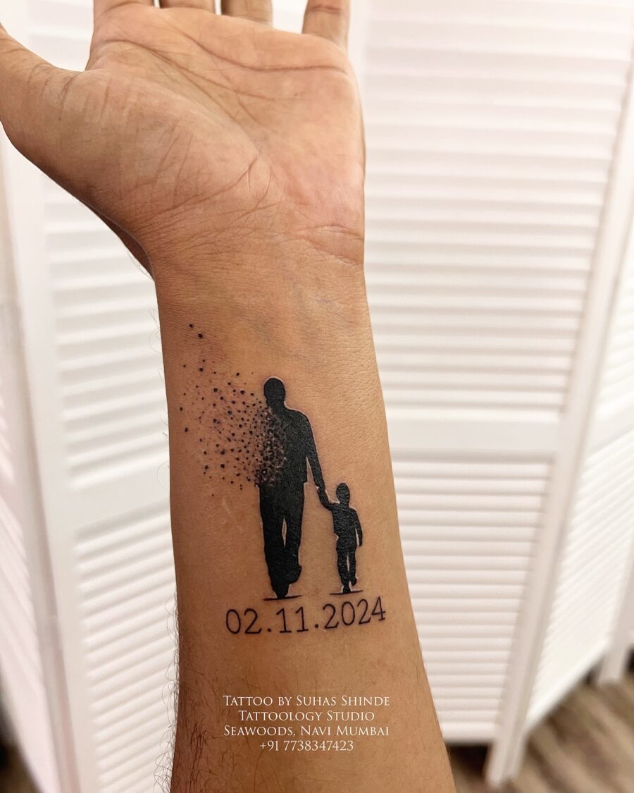 Heartfelt tribute to father and child bond Tattoo Design