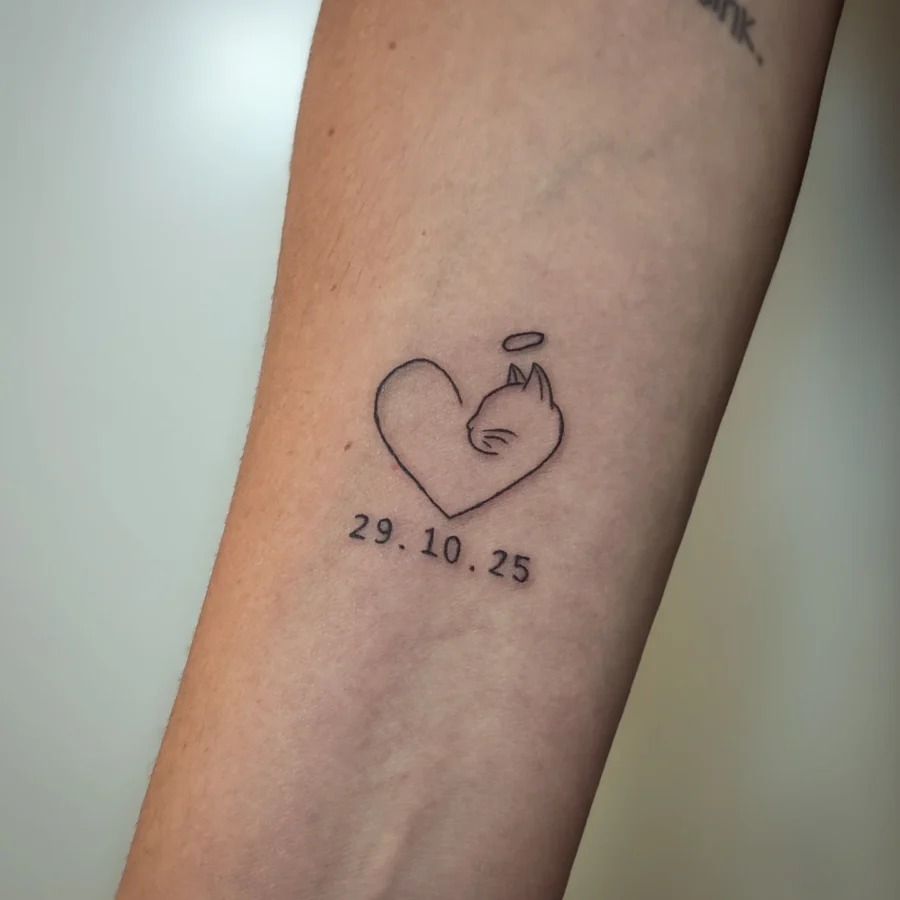 Heartfelt tribute with a feline touch Tattoo Design