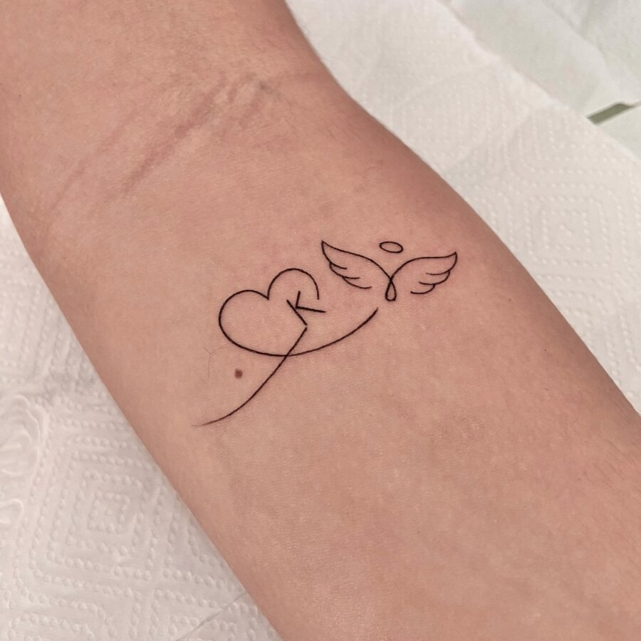 Minimalist Heart and Wing In Loving Memory Tattoo Tattoo Design