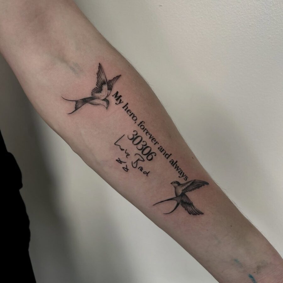 Symbolic remembrance through elegant bird tattoos Tattoo Design