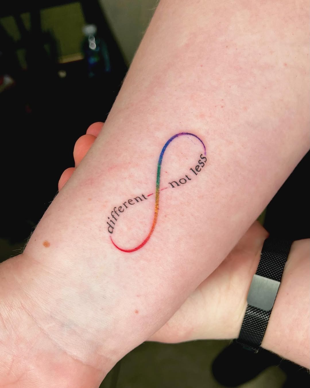 Colorful infinity tattoo with meaningful text Tattoo Design