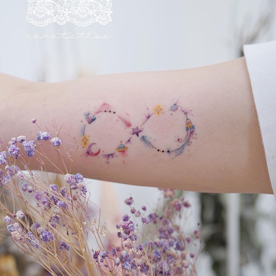 Delicate infinity tattoo with sunflower motif Tattoo Design