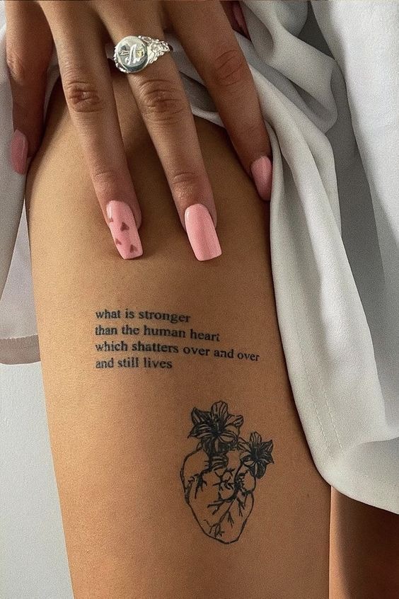 About Strength and the Heart, a tattoo design rendered in clean detailed linework for the back.