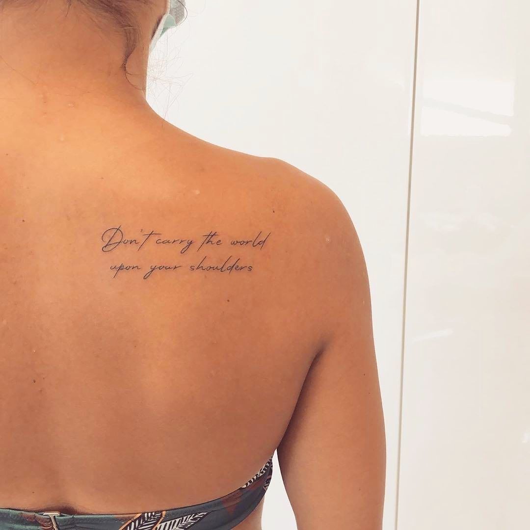 Don’t Carry the World, a tattoo design rendered in clean detailed linework for the shoulder.