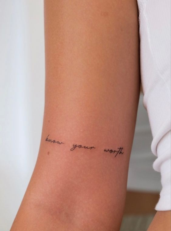 Know Your Worth, a tattoo design rendered in clean detailed linework for the arm.