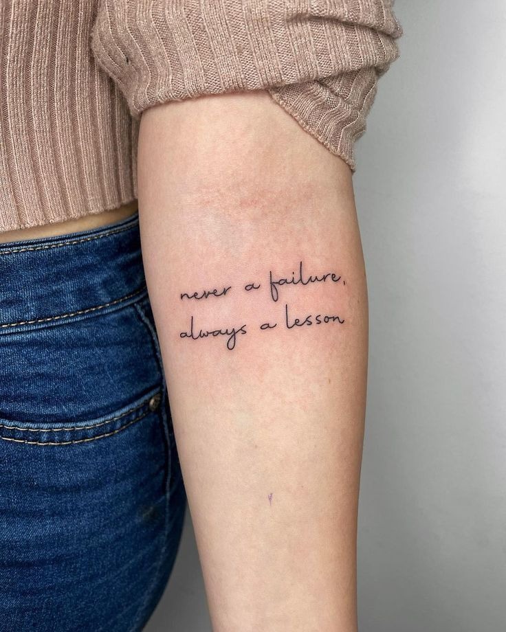Never a Failure, Always a Lesson, a tattoo design rendered in clean detailed linework for the arm.