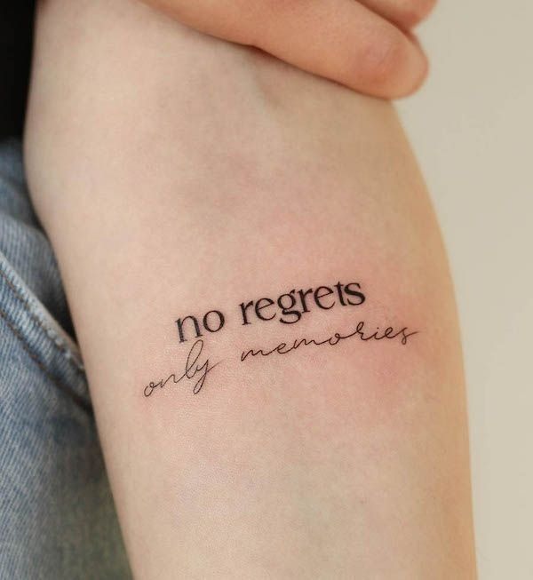 No Regrets, Only Memories, a tattoo design rendered in clean detailed linework.