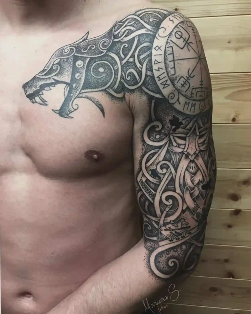 Bold Wolf and Celtic Sleeve Tattoo Design
