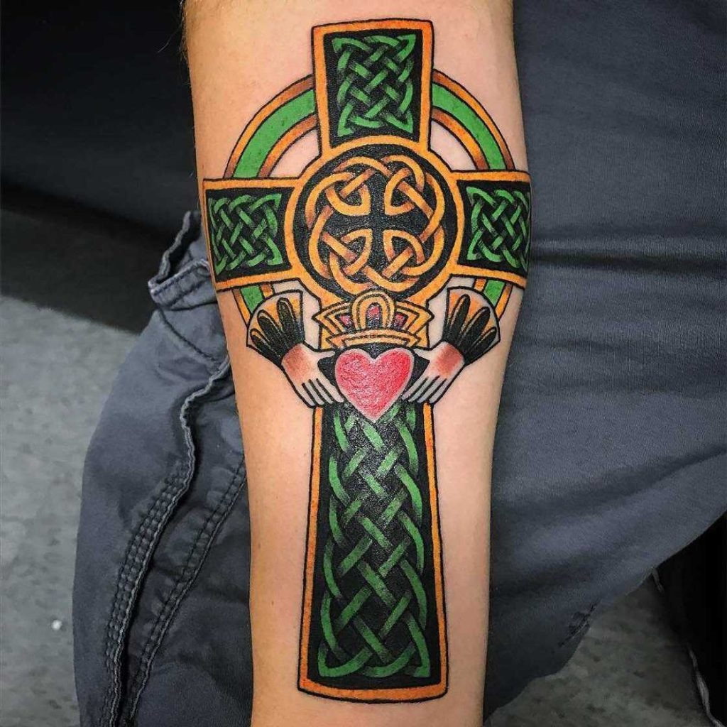 Celtic Cross with Claddagh Design Tattoo Design