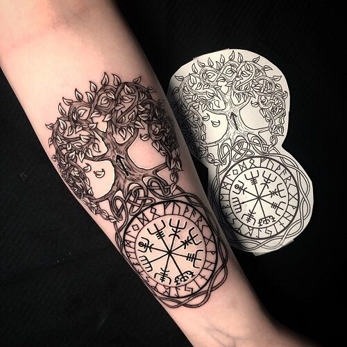 Tree of Life with Nordic Symbols Tattoo Design
