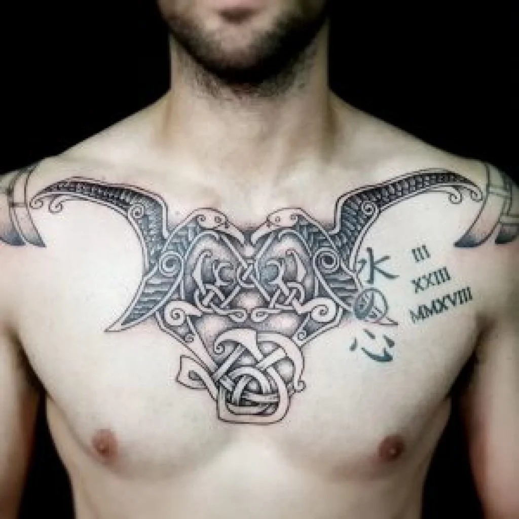 Viking-Influenced Celtic Chest Piece Tattoo Design