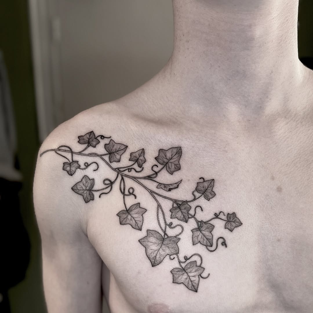 Elegant Ivy Tattoo Gracefully Adorning the Shoulder Tattoo Design