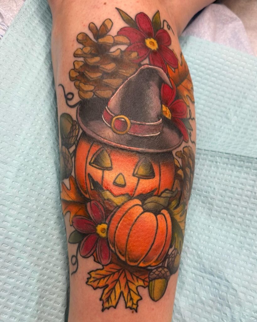 Autumn Witch Hat Jack O' Lantern Tattoo Tattoo Design