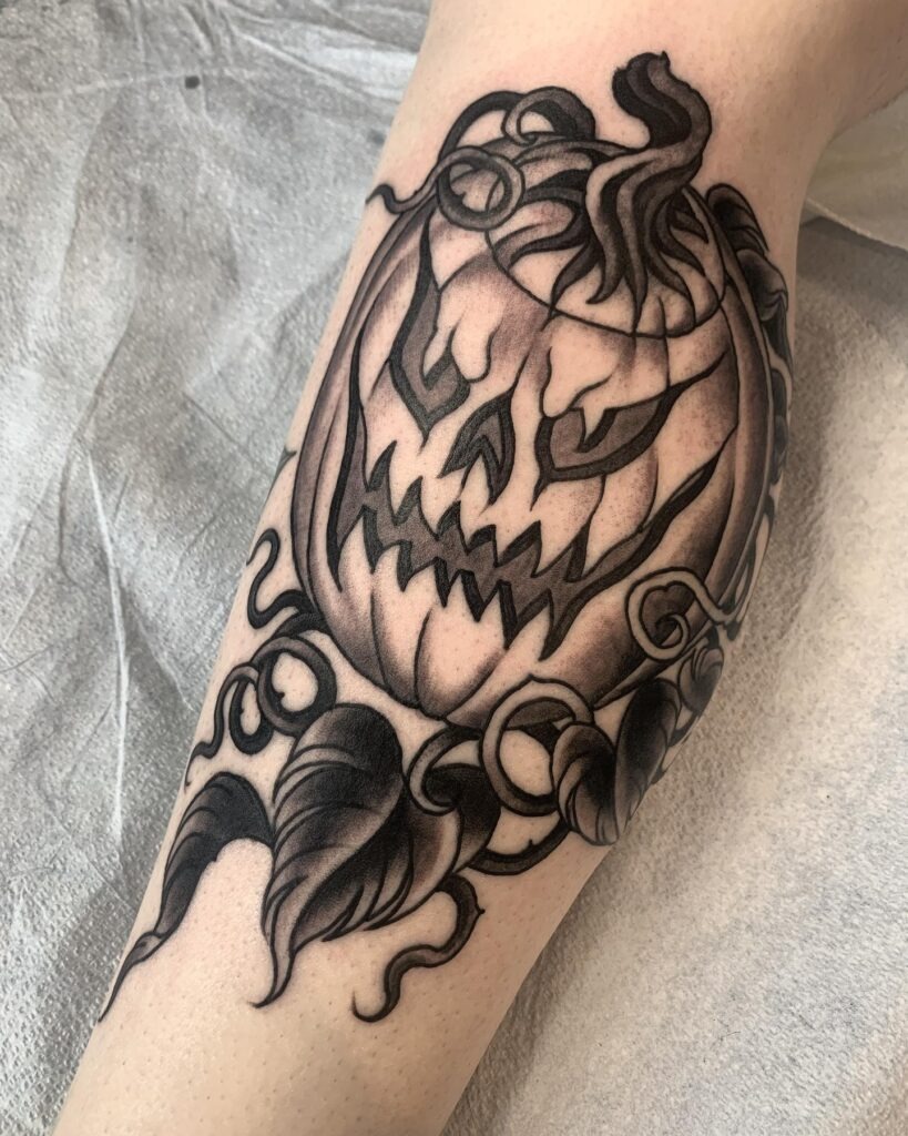 Black and Grey Menacing Jack O' Lantern Tattoo Tattoo Design