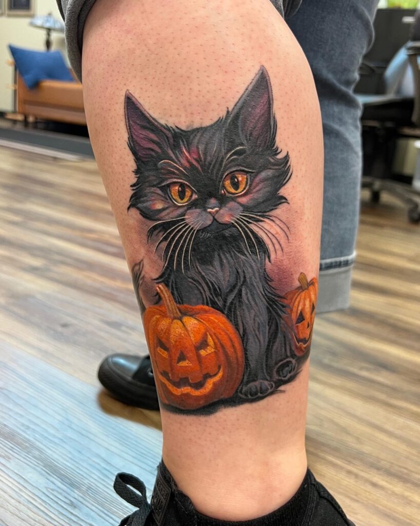 Black Cat and Jack O' Lantern Tattoo Tattoo Design