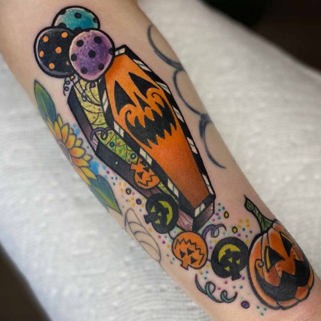Coffin and Jack O' Lantern Celebration Tattoo Tattoo Design