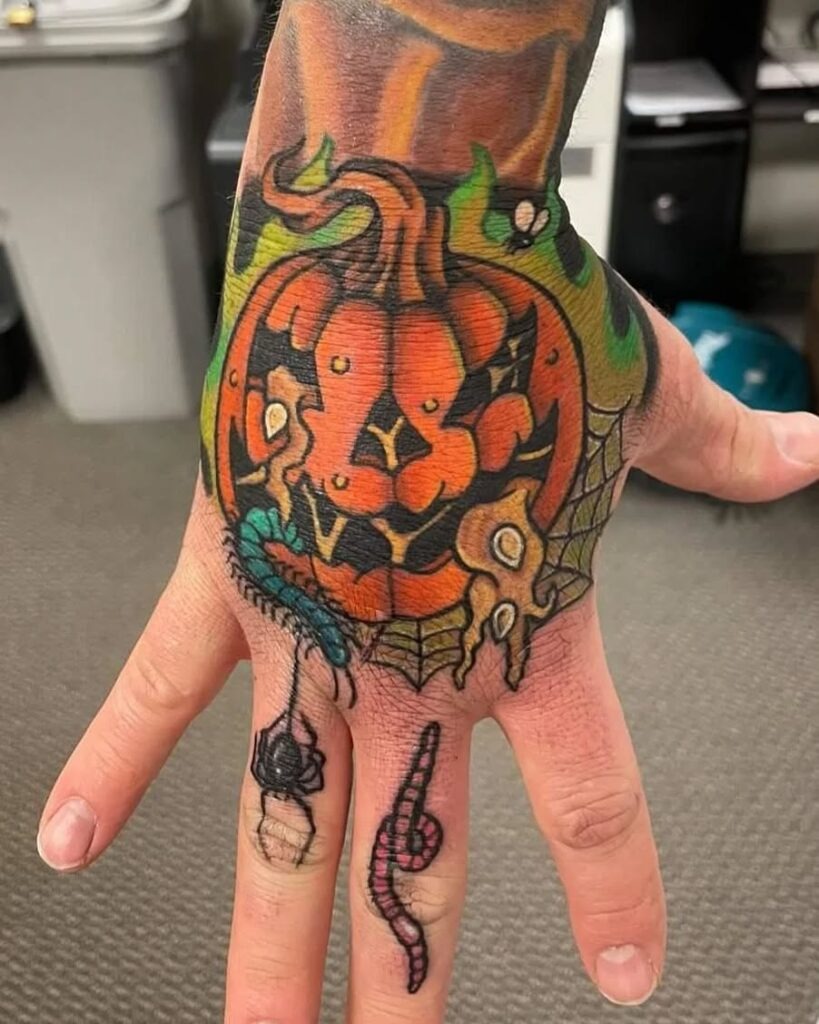 Creepy Jack O' Lantern Hand Tattoo Tattoo Design