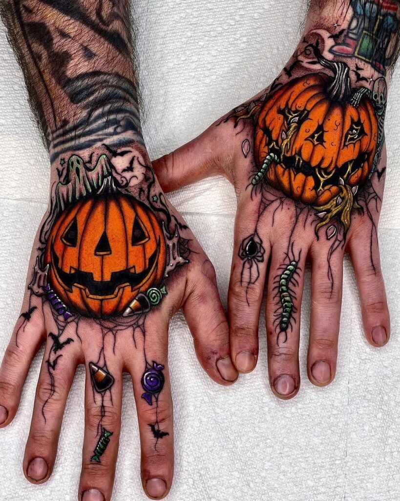 Creepy Jack O' Lantern Hand Tattoos Tattoo Design