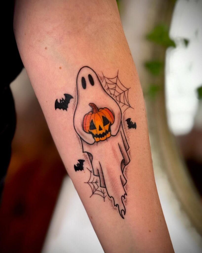 Ghost Carrying Jack O' Lantern Tattoo Tattoo Design