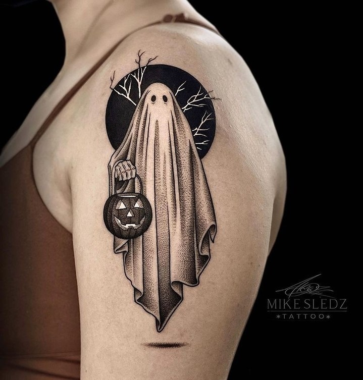 Ghost with Jack O' Lantern Tattoo Tattoo Design