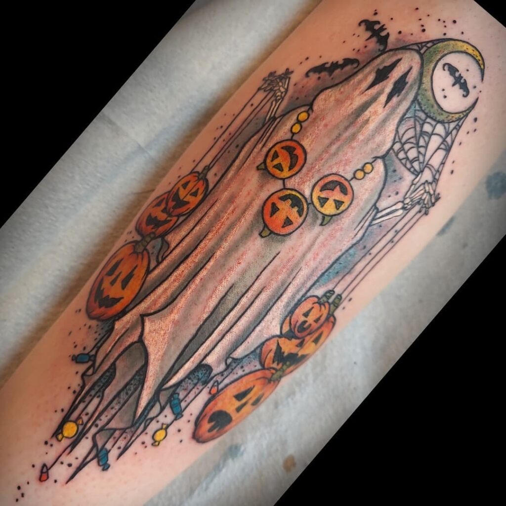 Ghost with Jack O' Lanterns Tattoo Tattoo Design