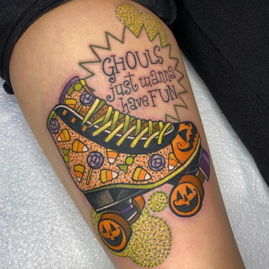 Halloween Roller Skate Jack O' Lantern Tattoo Tattoo Design