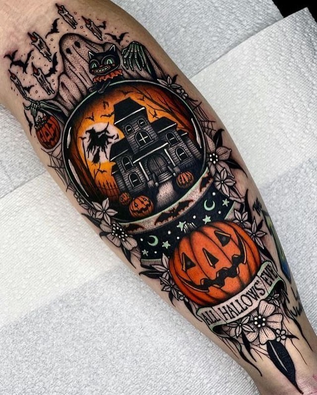 Halloween Snow Globe Jack O' Lantern Tattoo Tattoo Design