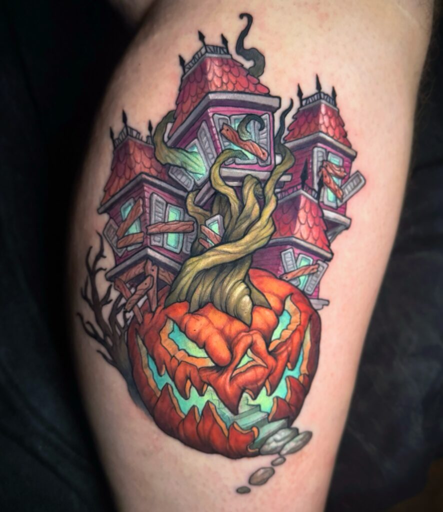 Haunted Pumpkin House Tattoo Tattoo Design