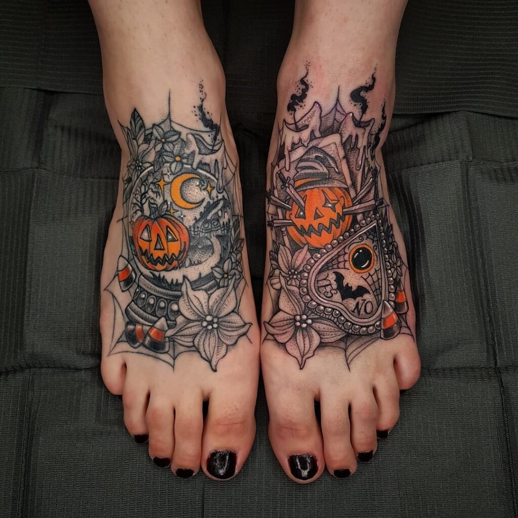 Mystical Jack O' Lantern Foot Tattoos Tattoo Design