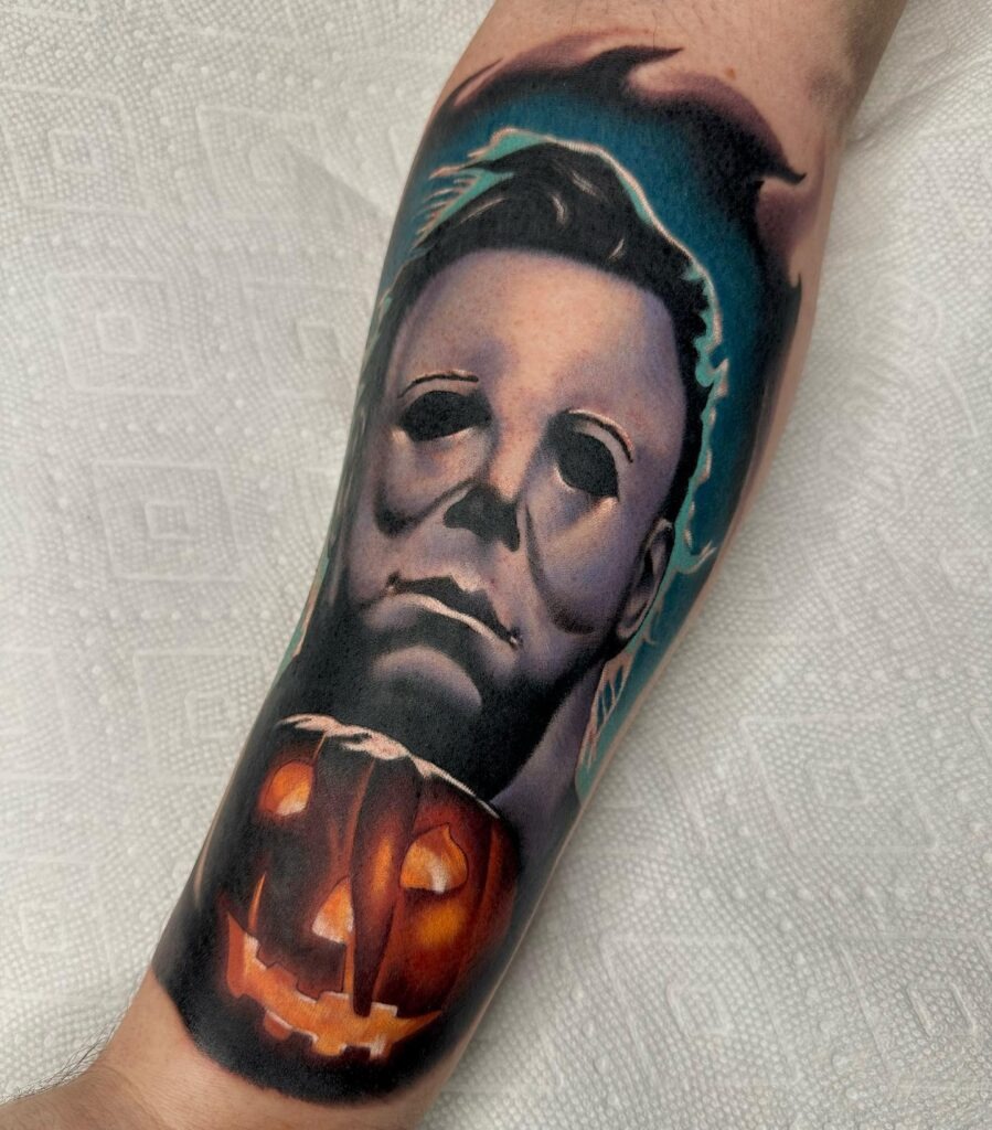 Realistic Michael Myers and Jack O' Lantern Tattoo Tattoo Design