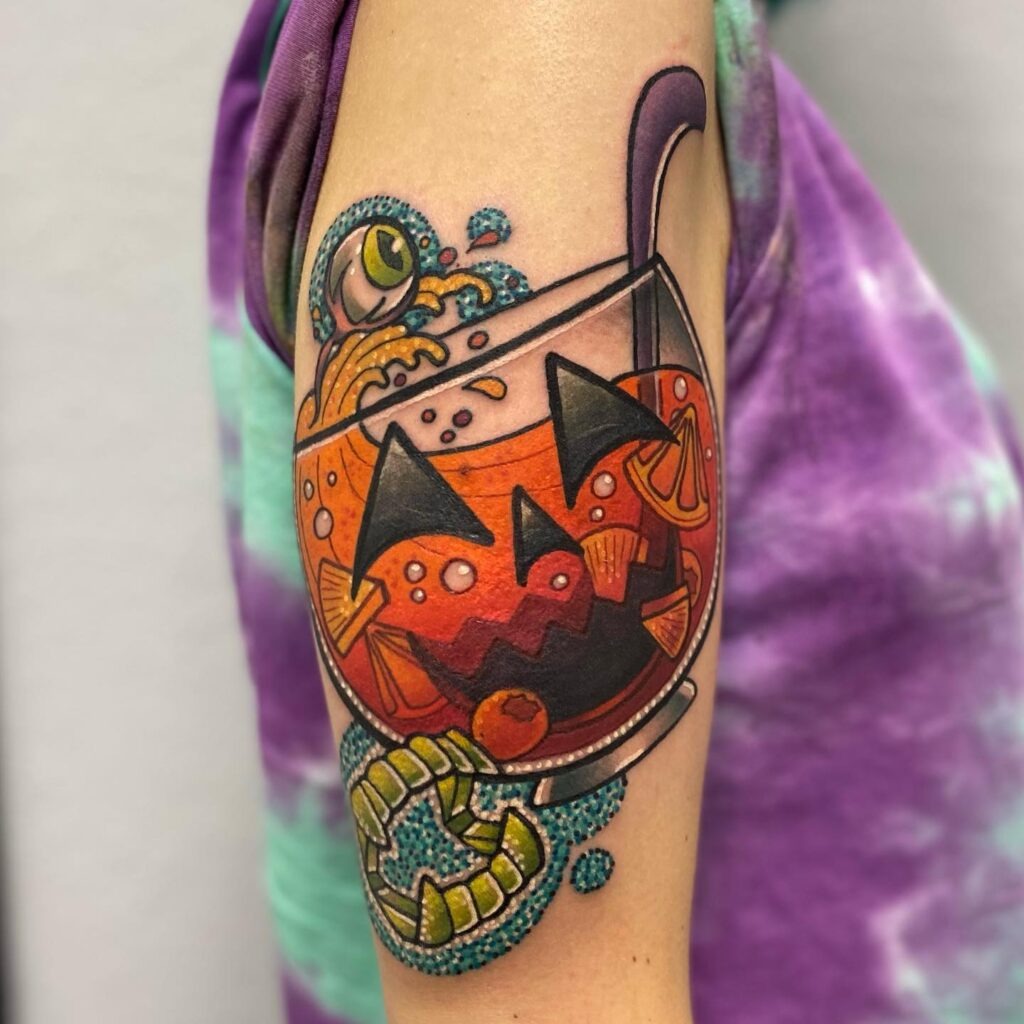 Spooky Halloween Cocktail Jack O' Lantern Tattoo Tattoo Design