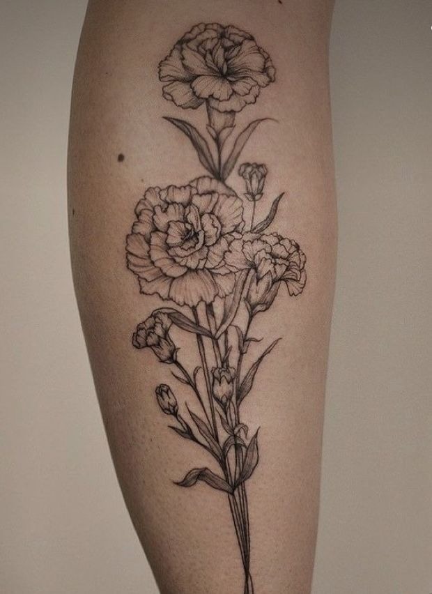 Bold Carnation Spine Design Tattoo Design