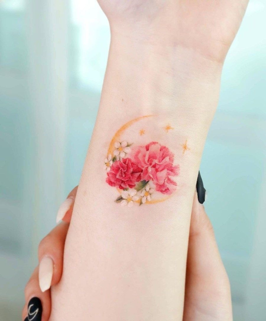 Carnation with Word Tattoo Tattoo Design