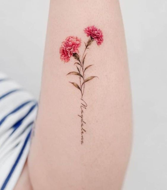 Dual Carnations in Pink and Blue Tattoo Design