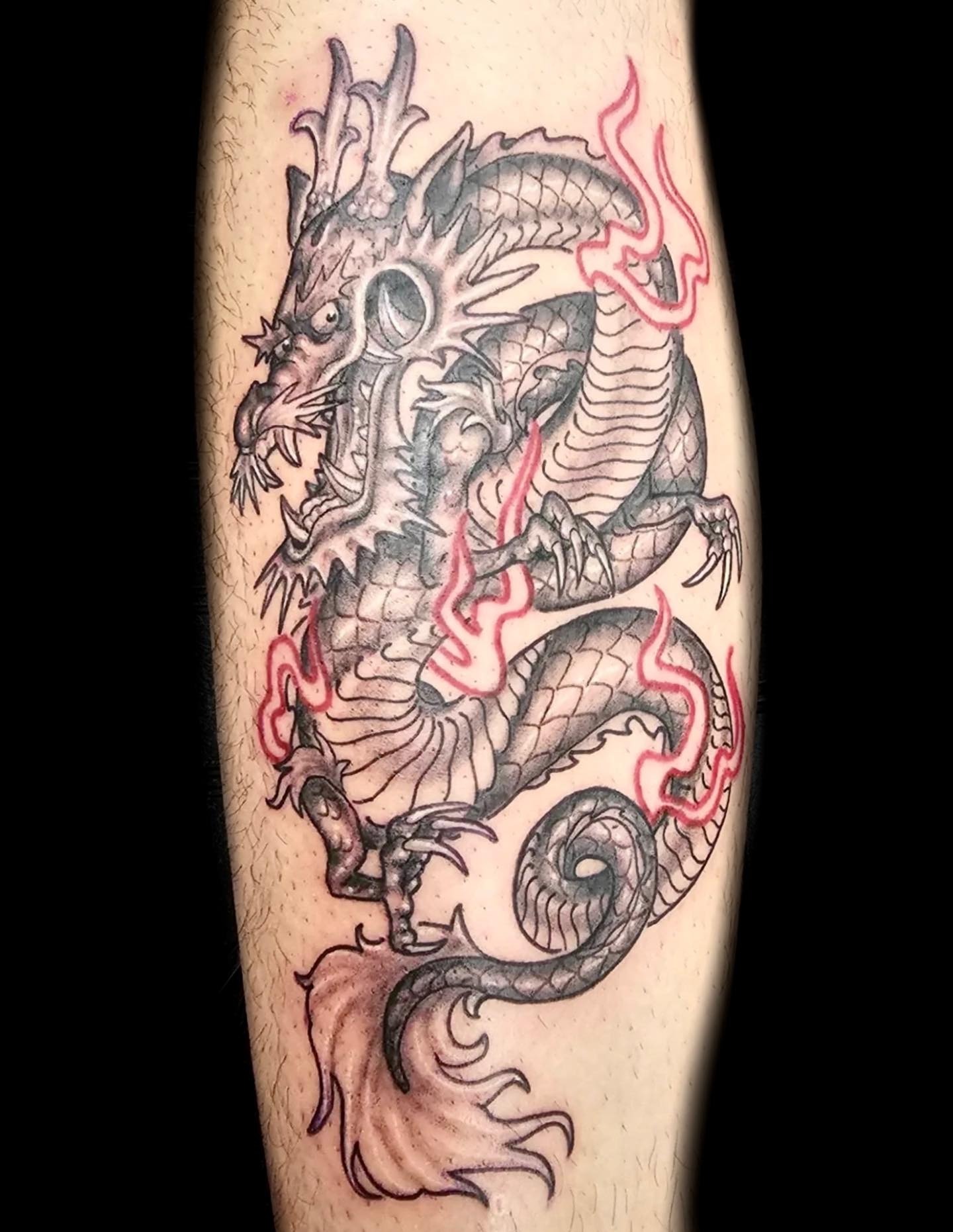 Flaming Japanese Dragon Tattoo Tattoo Design