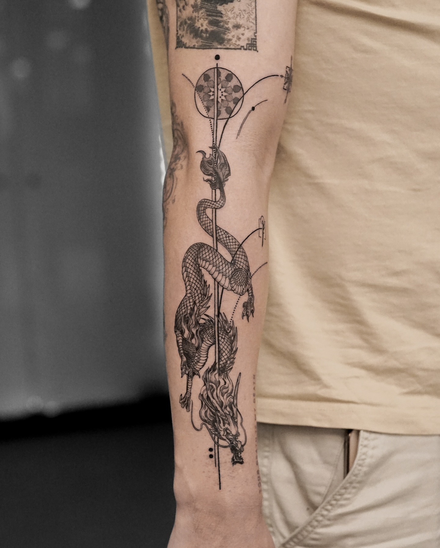 Geometric Japanese Dragon Tattoo Tattoo Design