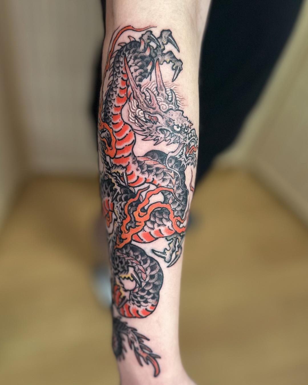 Red and Black Japanese Dragon Tattoo Tattoo Design