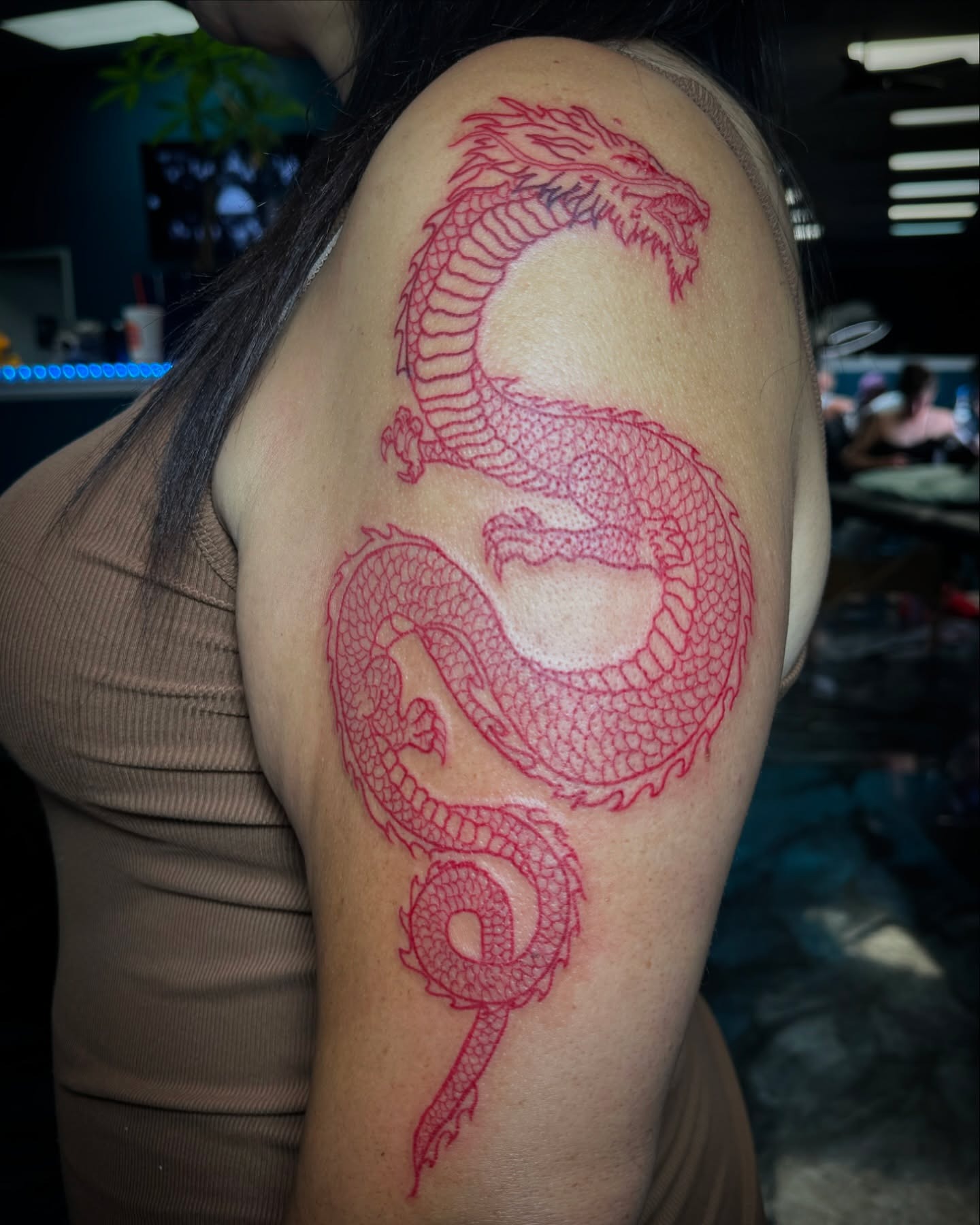 Red Outline Japanese Dragon Tattoo Tattoo Design