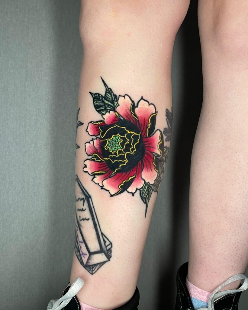 Bold Contrast Japanese Peony Tattoo Tattoo Design