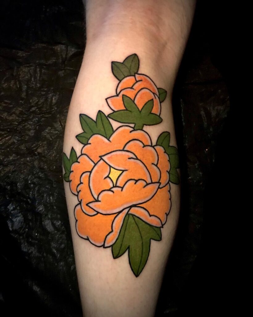 Bold Orange Peony Tattoo with Clean Lines Tattoo Design