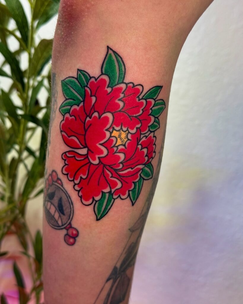 Classic Bold-Line Japanese Peony Tattoo Tattoo Design