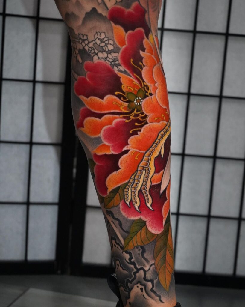 Fierce Peony and Dragon Claw Tattoo Tattoo Design